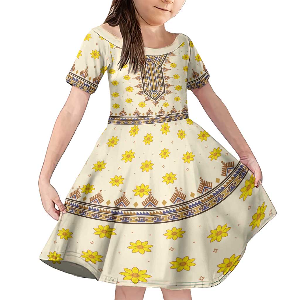 Enkutatash Dashiki Adey Abeba Pattern Family Matching Off Shoulder Maxi Dress and Hawaiian Shirt - Wonder Print Shop