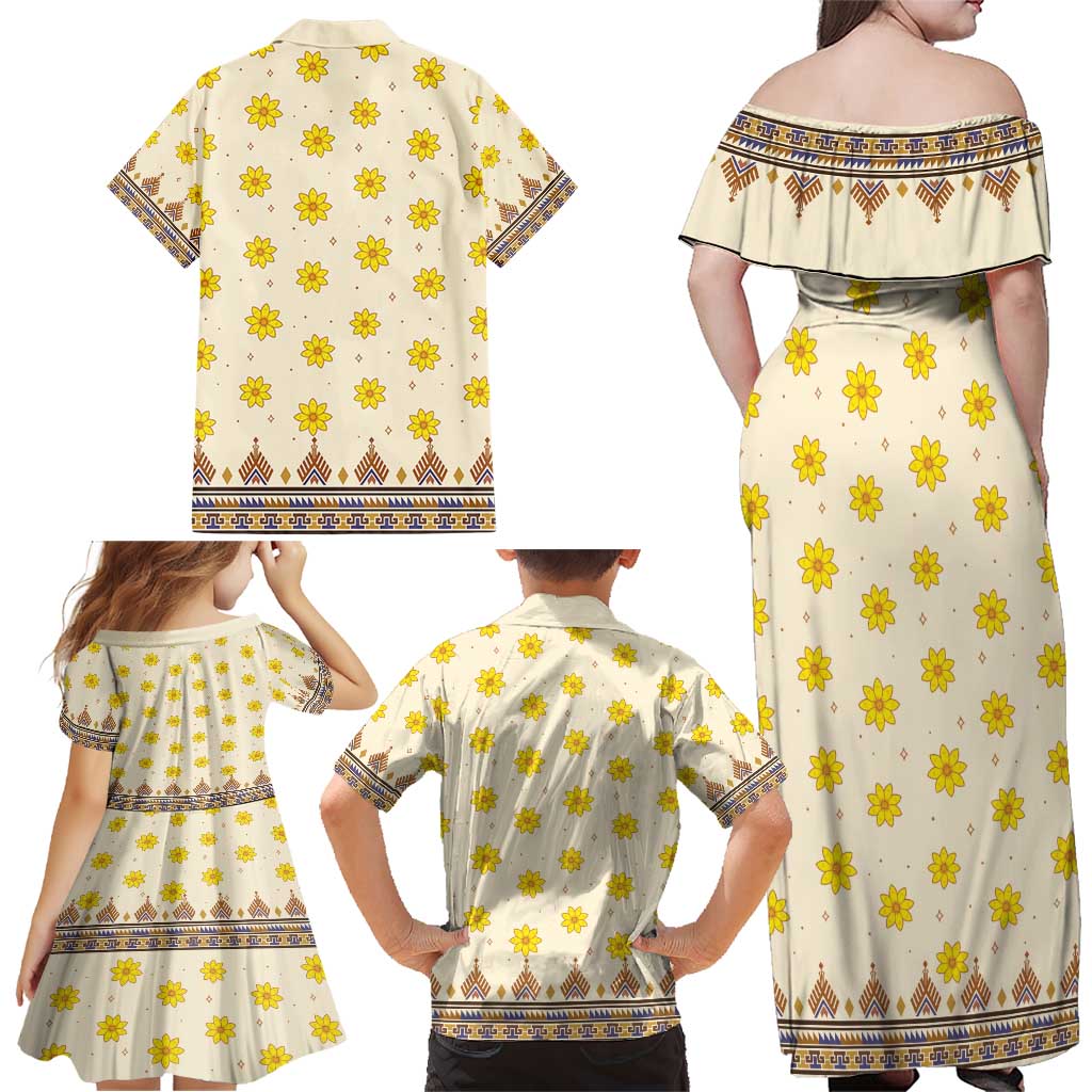 Enkutatash Dashiki Adey Abeba Pattern Family Matching Off Shoulder Maxi Dress and Hawaiian Shirt - Wonder Print Shop