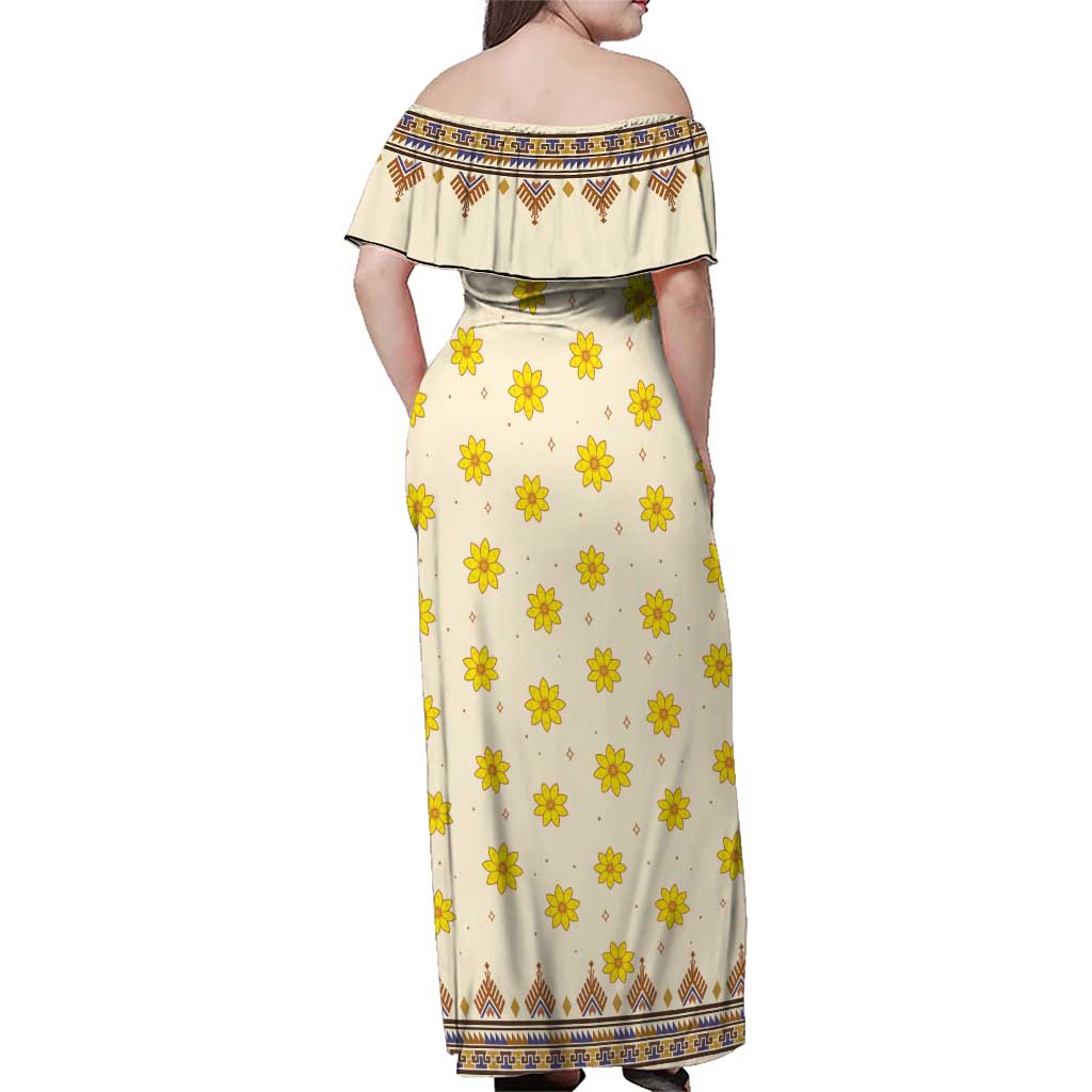 Enkutatash Dashiki Adey Abeba Pattern Family Matching Off Shoulder Maxi Dress and Hawaiian Shirt - Wonder Print Shop