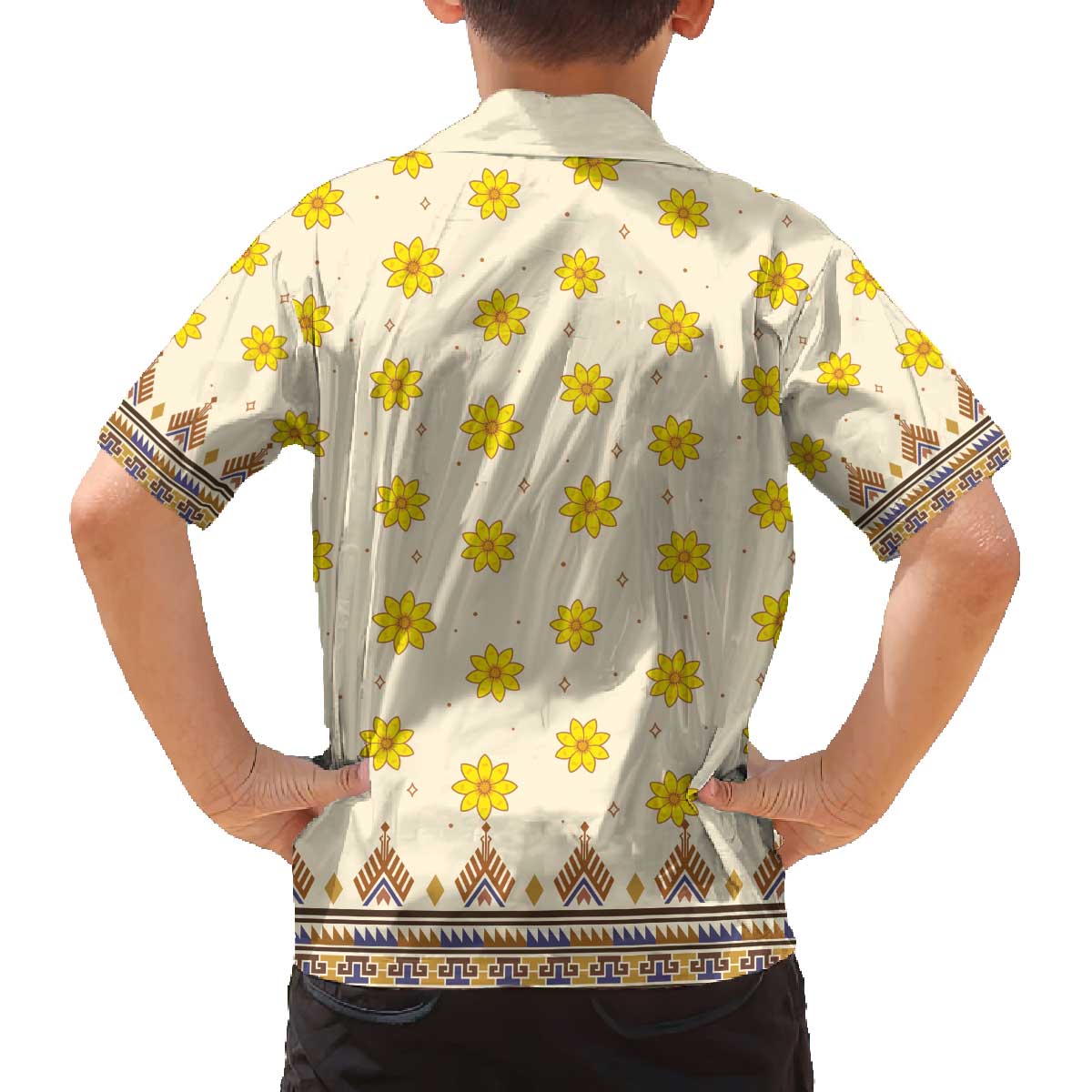 Enkutatash Dashiki Adey Abeba Pattern Family Matching Off Shoulder Short Dress and Hawaiian Shirt - Wonder Print Shop