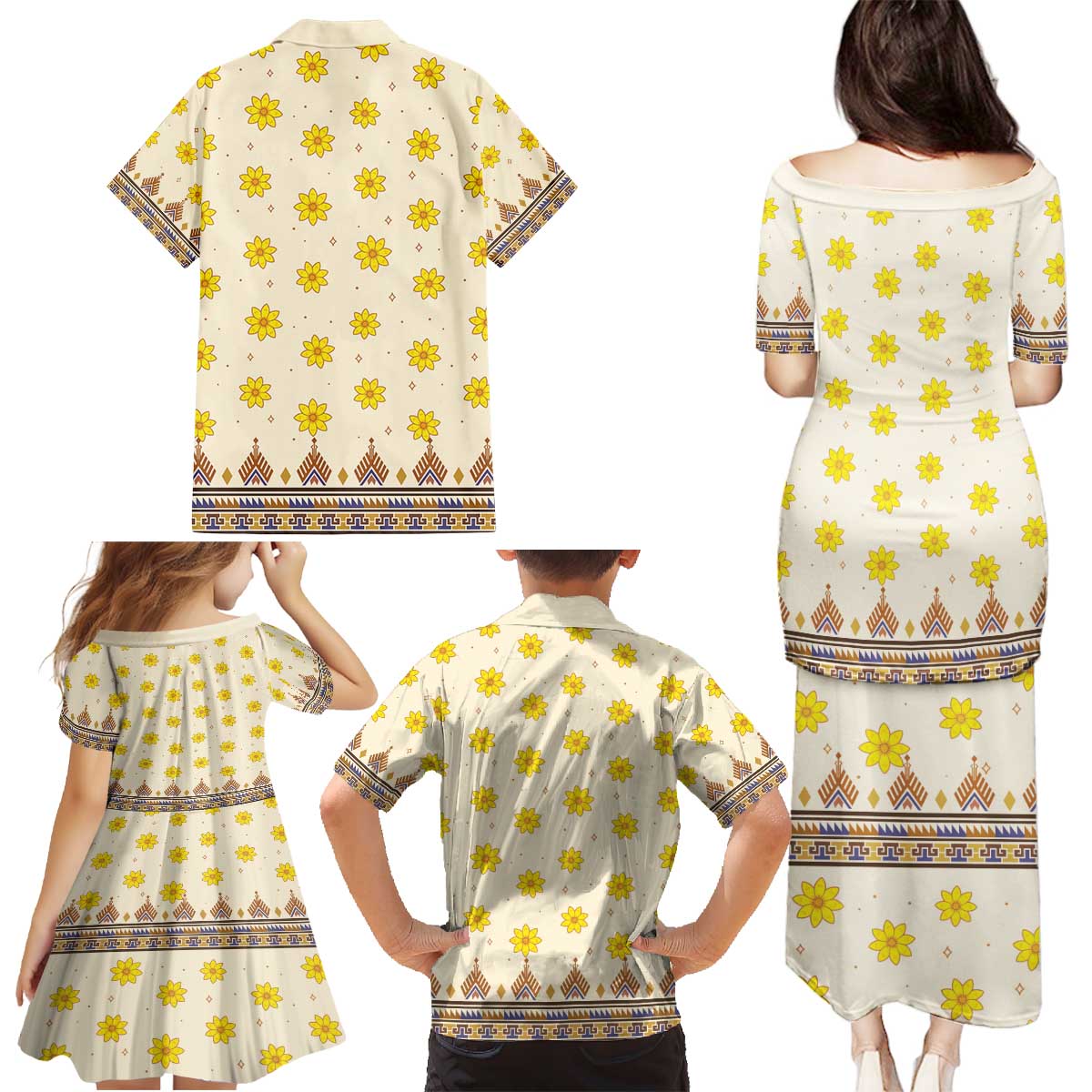 Enkutatash Dashiki Adey Abeba Pattern Family Matching Puletasi and Hawaiian Shirt - Wonder Print Shop