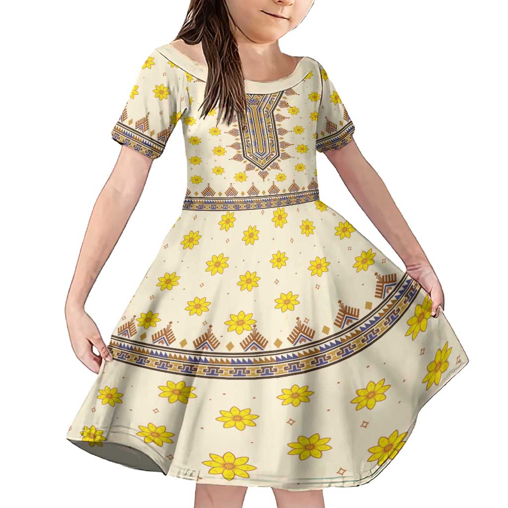 Enkutatash Dashiki Adey Abeba Pattern Family Matching Short Sleeve Bodycon Dress and Hawaiian Shirt - Wonder Print Shop