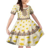 Enkutatash Dashiki Adey Abeba Pattern Family Matching Short Sleeve Bodycon Dress and Hawaiian Shirt - Wonder Print Shop