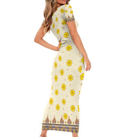 Enkutatash Dashiki Adey Abeba Pattern Family Matching Short Sleeve Bodycon Dress and Hawaiian Shirt - Wonder Print Shop