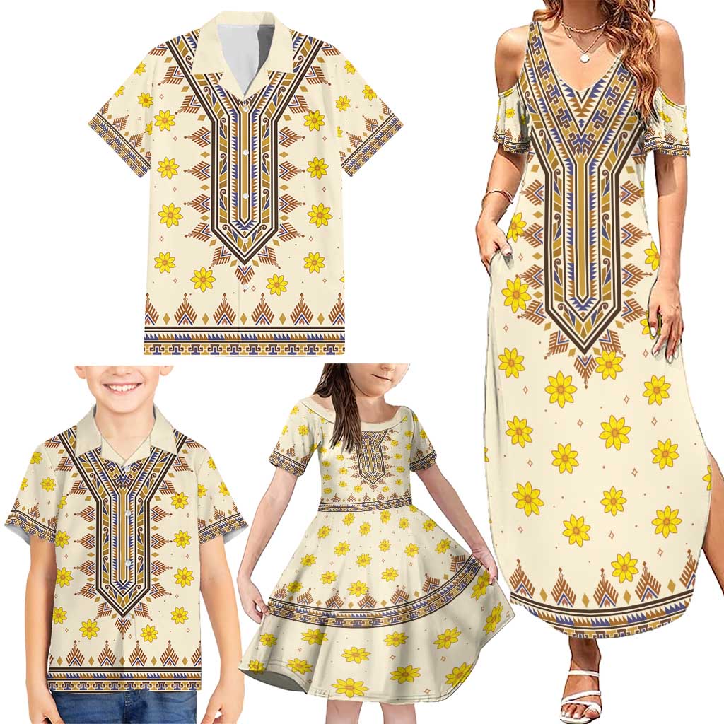 Enkutatash Dashiki Adey Abeba Pattern Family Matching Summer Maxi Dress and Hawaiian Shirt - Wonder Print Shop