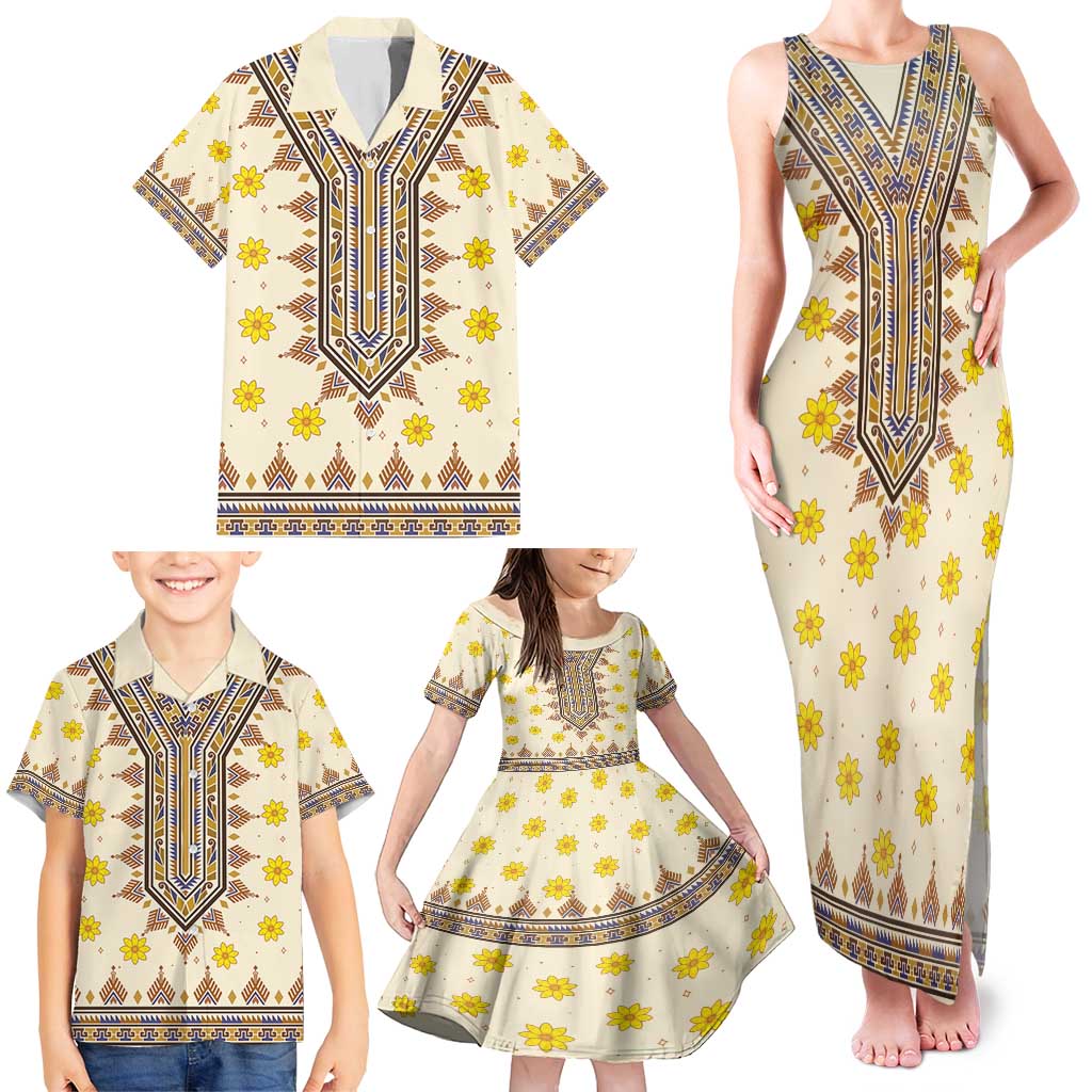 Enkutatash Dashiki Adey Abeba Pattern Family Matching Tank Maxi Dress and Hawaiian Shirt - Wonder Print Shop