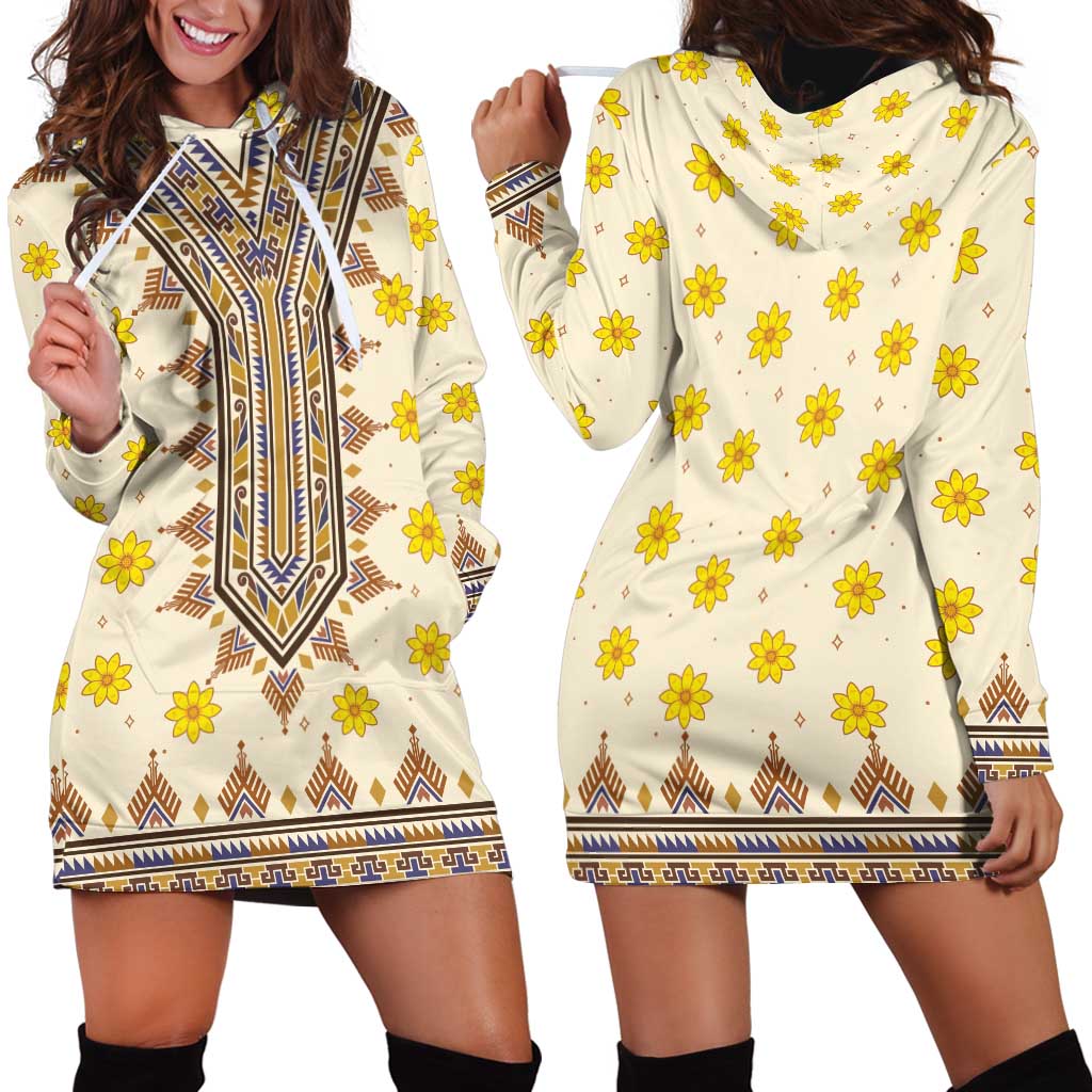 Enkutatash Dashiki Adey Abeba Pattern Hoodie Dress - Wonder Print Shop