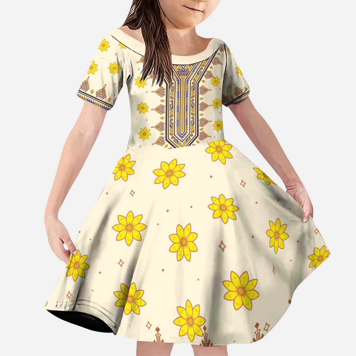 Enkutatash Dashiki Adey Abeba Pattern Kid Short Sleeve Dress - Wonder Print Shop