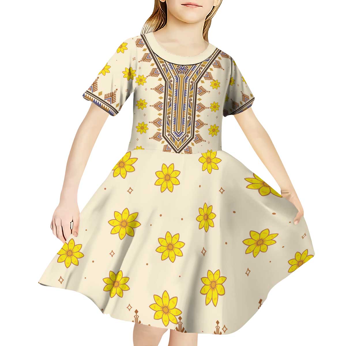 Enkutatash Dashiki Adey Abeba Pattern Kid Short Sleeve Dress - Wonder Print Shop