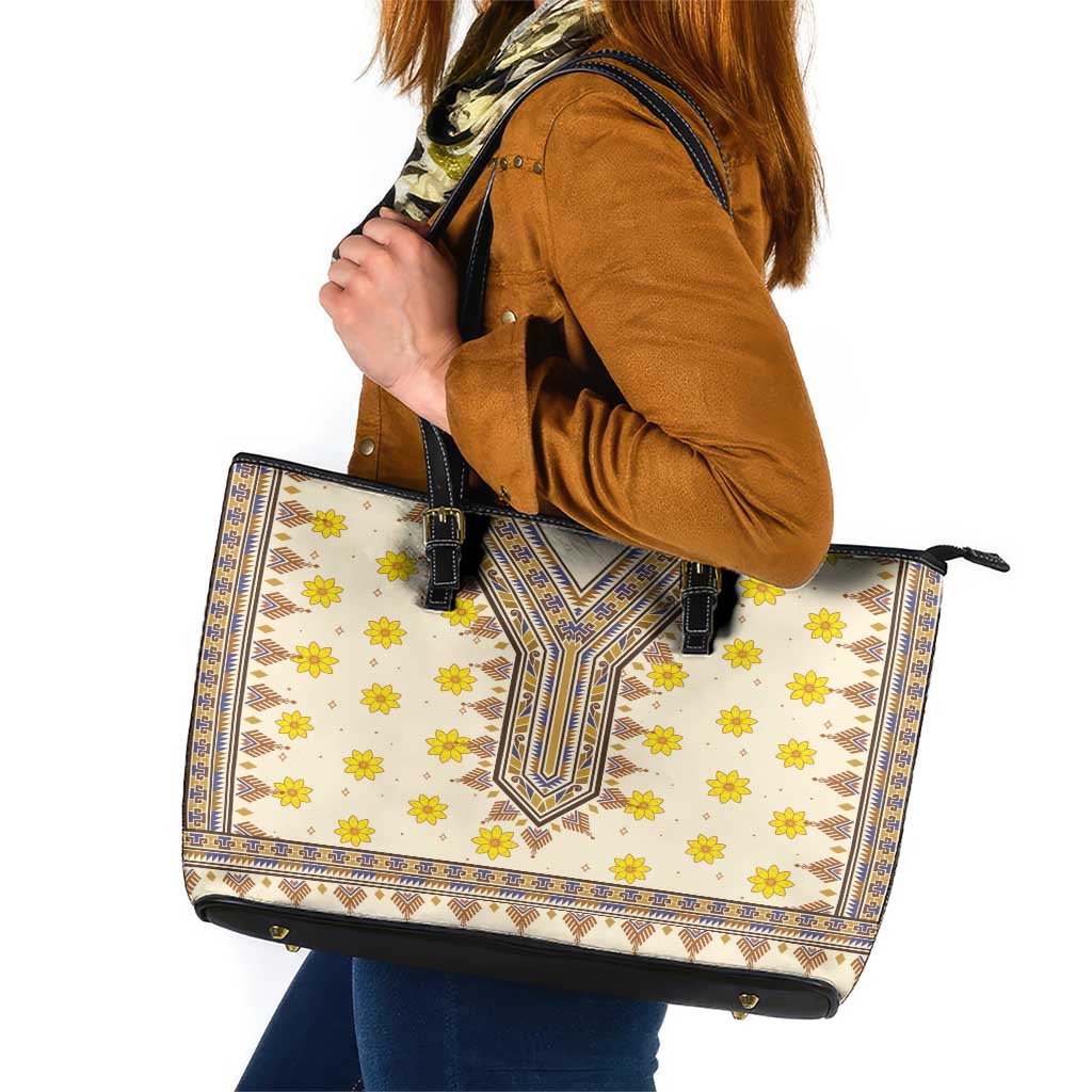 Enkutatash Dashiki Adey Abeba Pattern Leather Tote Bag - Wonder Print Shop