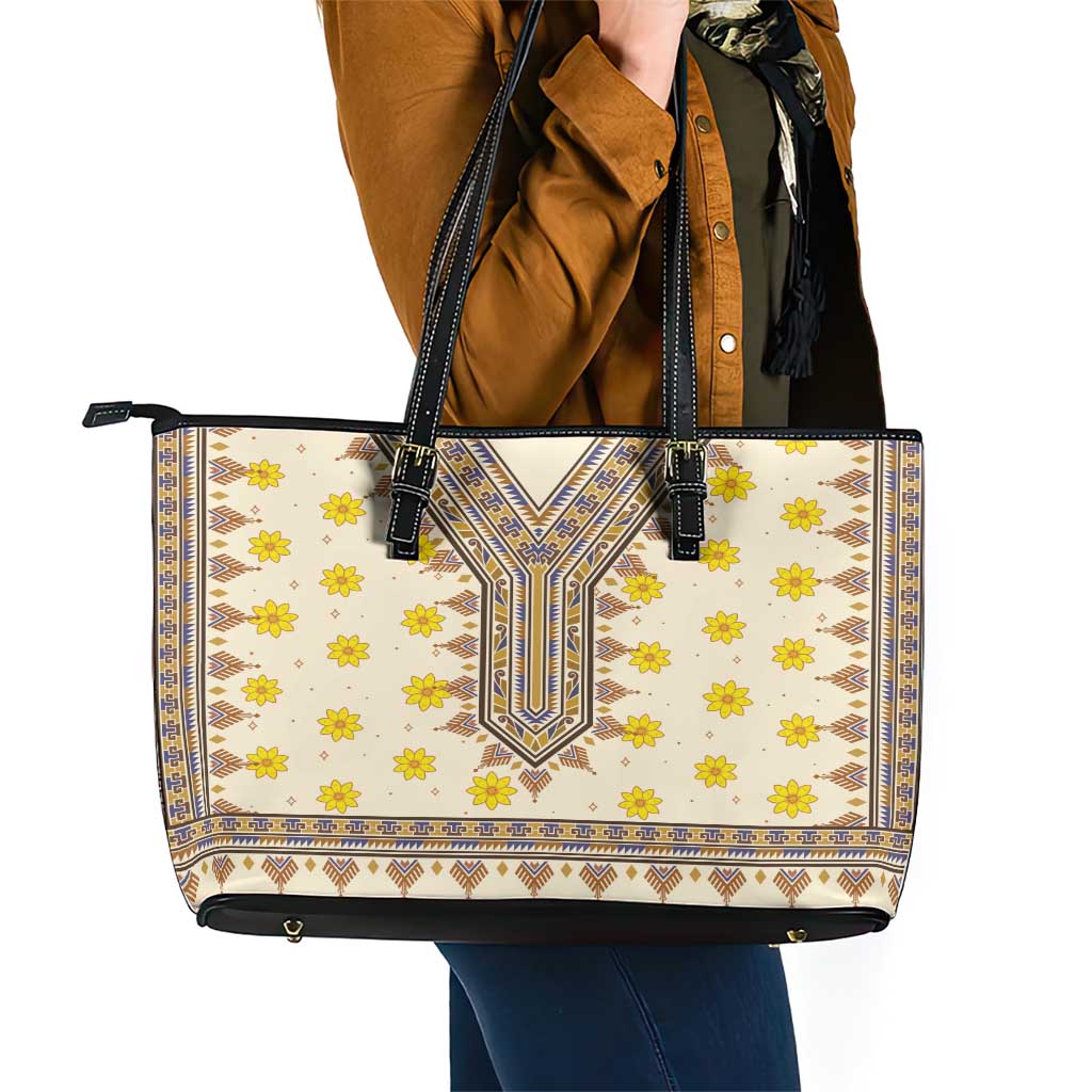 Enkutatash Dashiki Adey Abeba Pattern Leather Tote Bag - Wonder Print Shop
