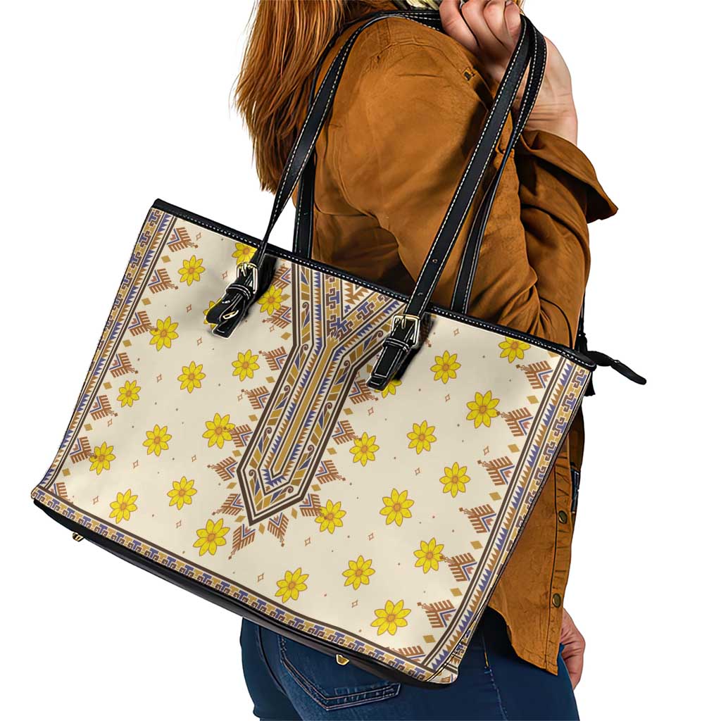 Enkutatash Dashiki Adey Abeba Pattern Leather Tote Bag - Wonder Print Shop