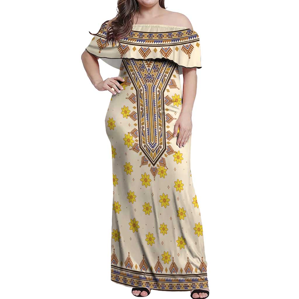 Enkutatash Dashiki Adey Abeba Pattern Off Shoulder Maxi Dress - Wonder Print Shop
