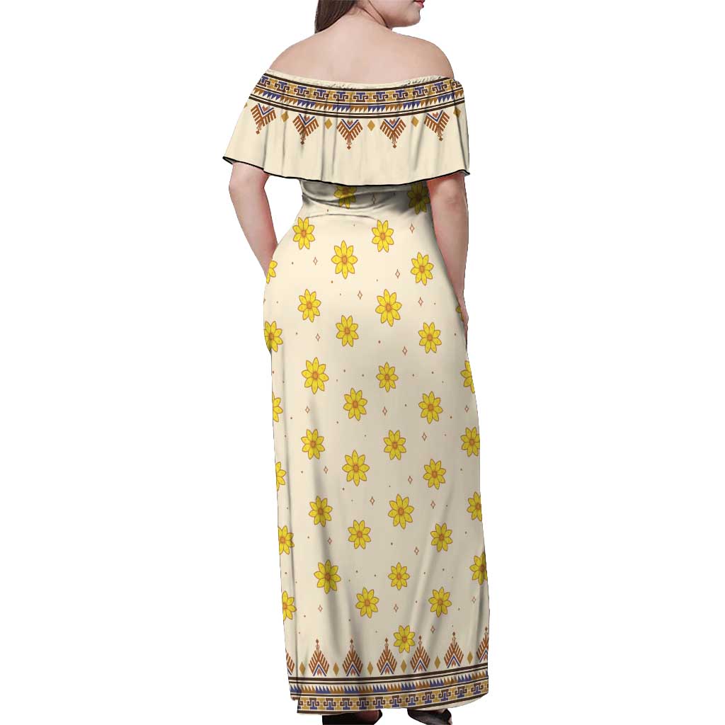 Enkutatash Dashiki Adey Abeba Pattern Off Shoulder Maxi Dress - Wonder Print Shop