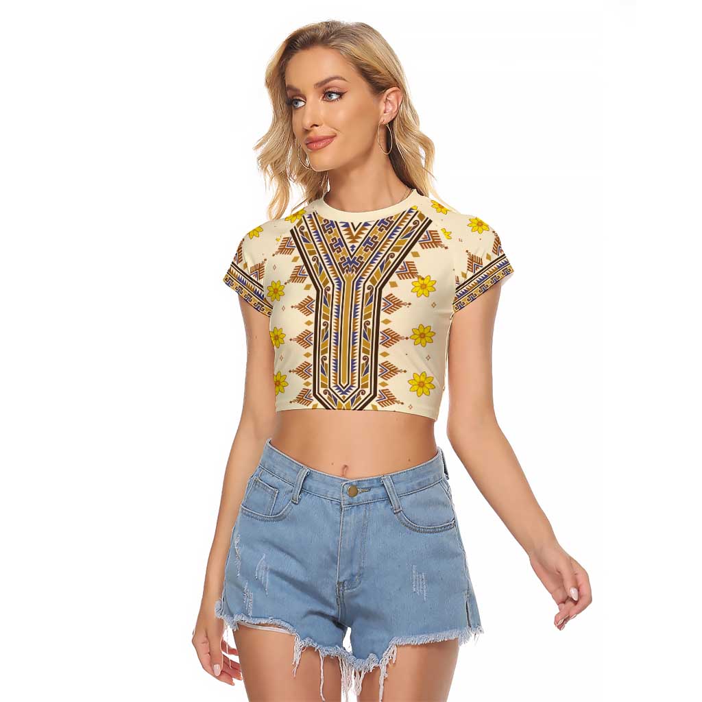 Enkutatash Dashiki Adey Abeba Pattern Raglan Cropped T Shirt - Wonder Print Shop