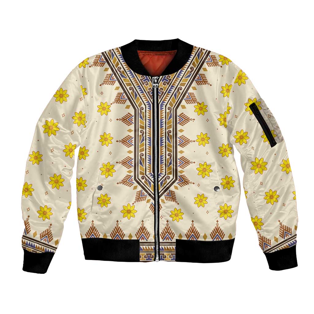 Enkutatash Dashiki Adey Abeba Pattern Sleeve Zip Bomber Jacket - Wonder Print Shop