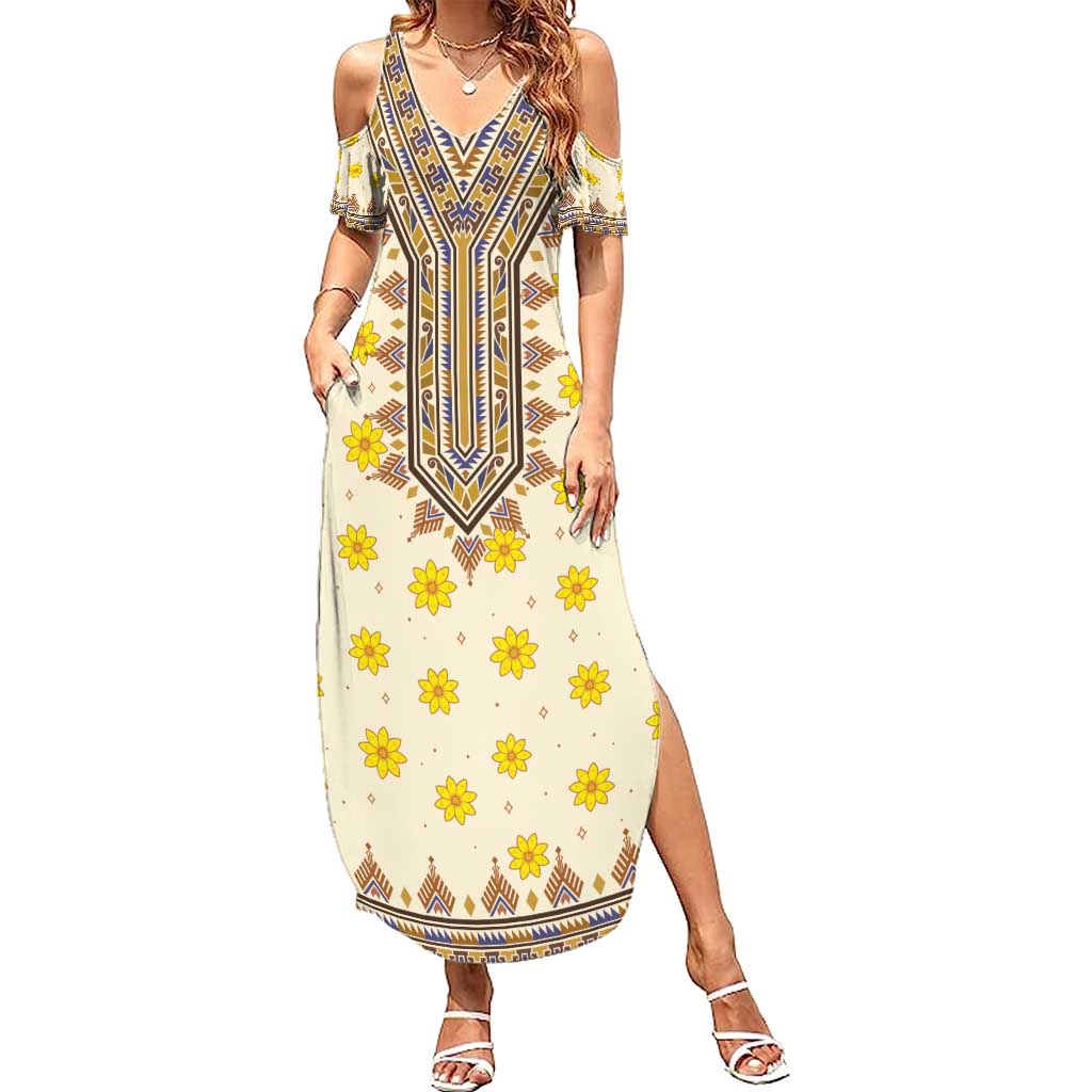 Enkutatash Dashiki Adey Abeba Pattern Summer Maxi Dress - Wonder Print Shop