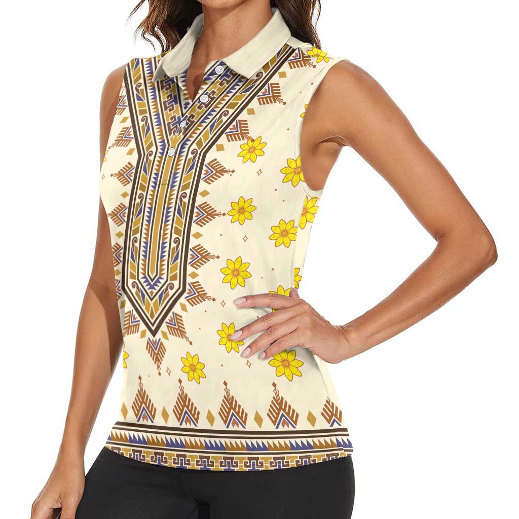 Enkutatash Dashiki Adey Abeba Pattern Women Sleeveless Polo Shirt - Wonder Print Shop