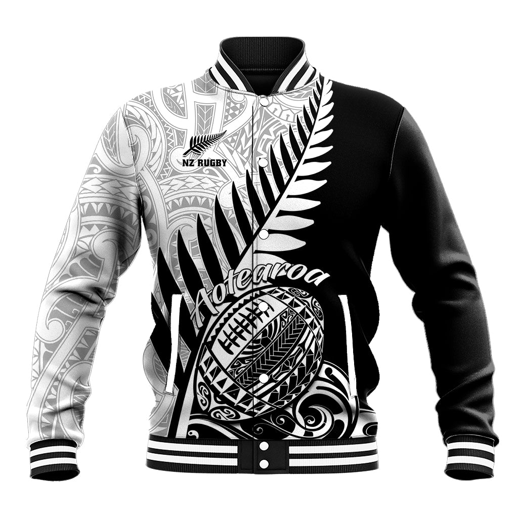 New Zealand Silver Fern Rugby Baseball Jacket Aotearoa Maori Black Version - Wonder Print Shop