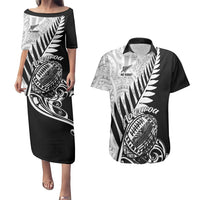 Black rugby style dress and Hawaiian shirt set with white fern and Maori artwork
