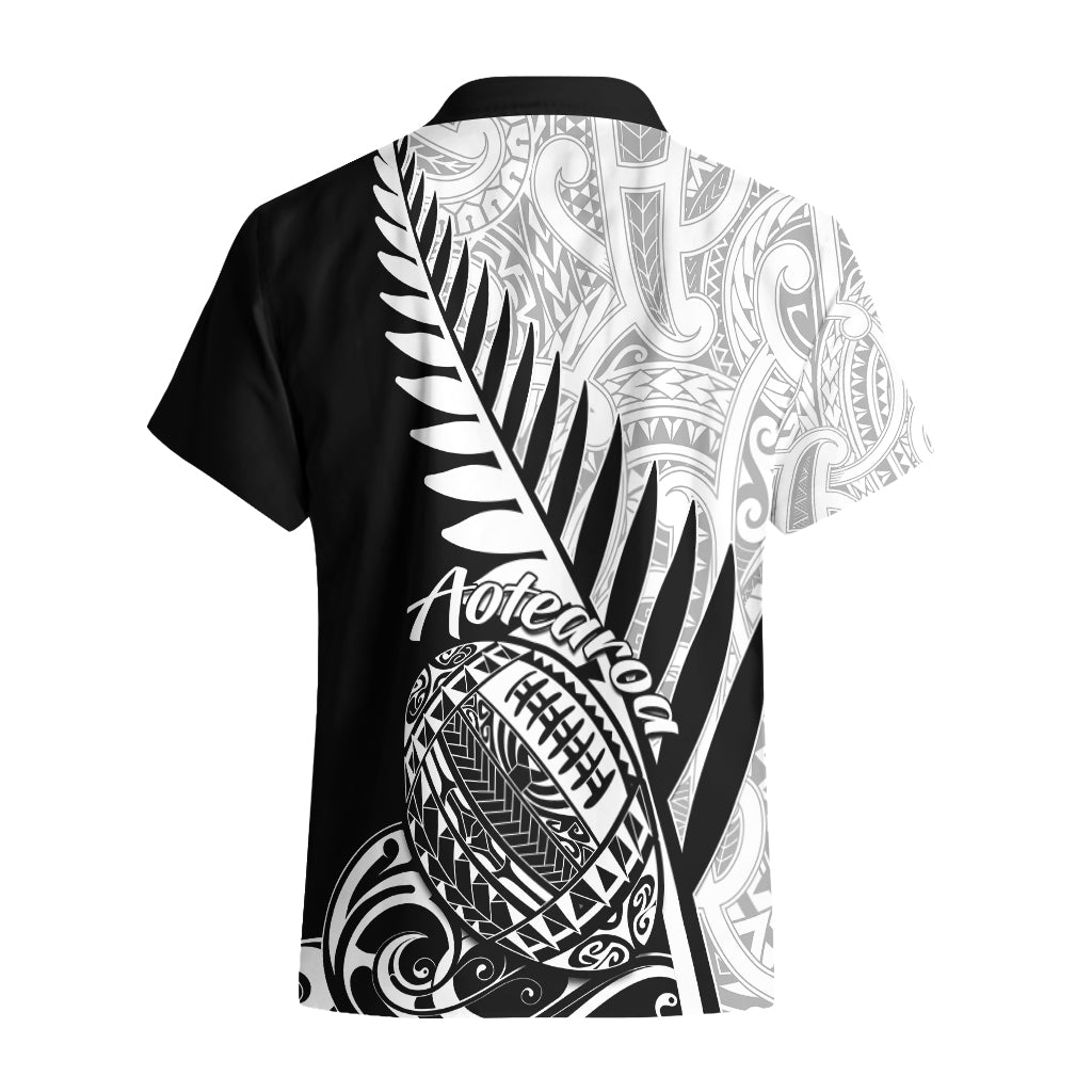 New Zealand Silver Fern Rugby Hawaiian Shirt Aotearoa Maori Black Version - Wonder Print Shop