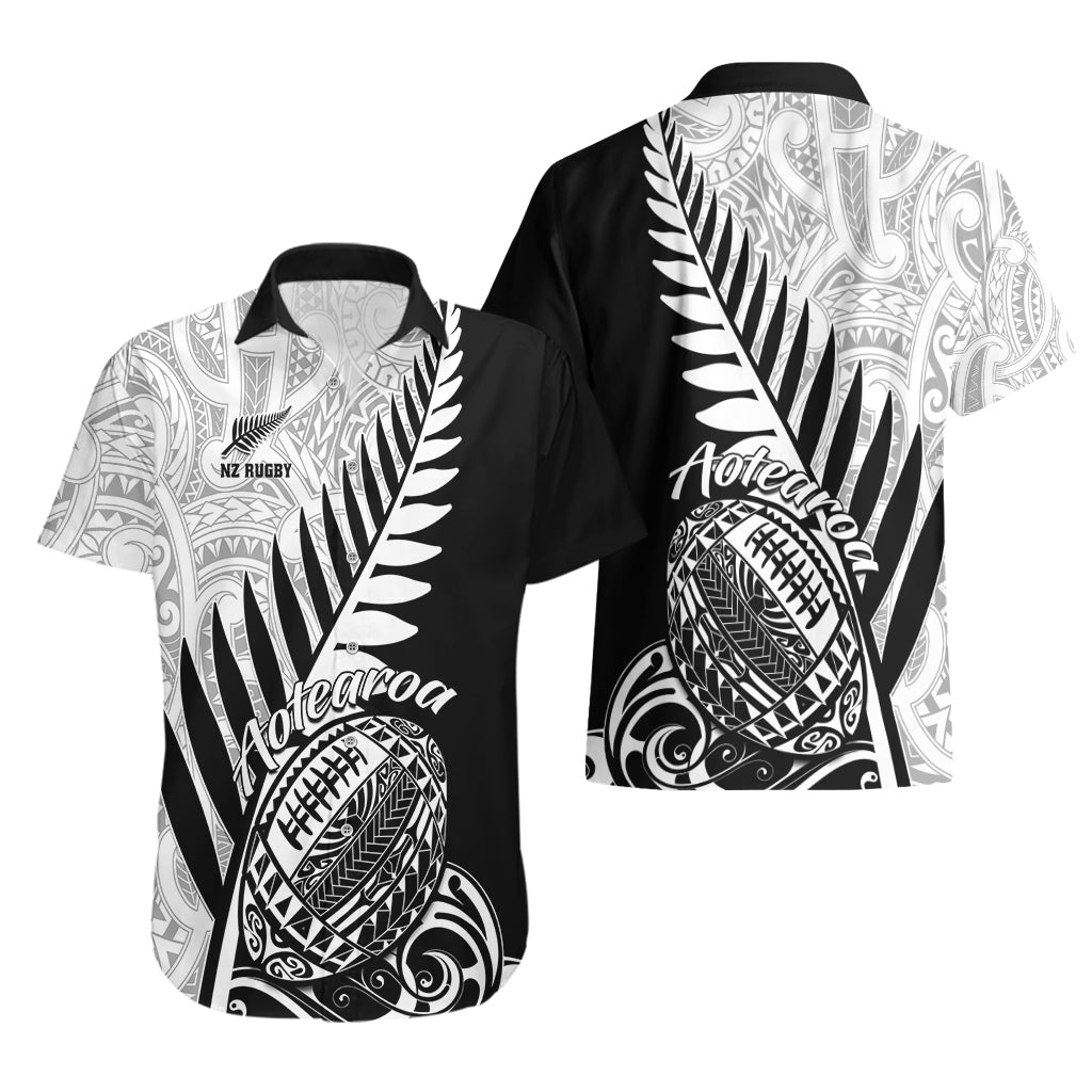 New Zealand Silver Fern Rugby Hawaiian Shirt Aotearoa Maori Black Version - Wonder Print Shop