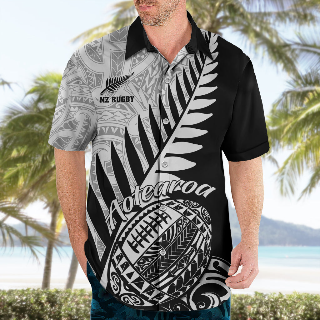 New Zealand Silver Fern Rugby Hawaiian Shirt Aotearoa Maori Black Version - Wonder Print Shop