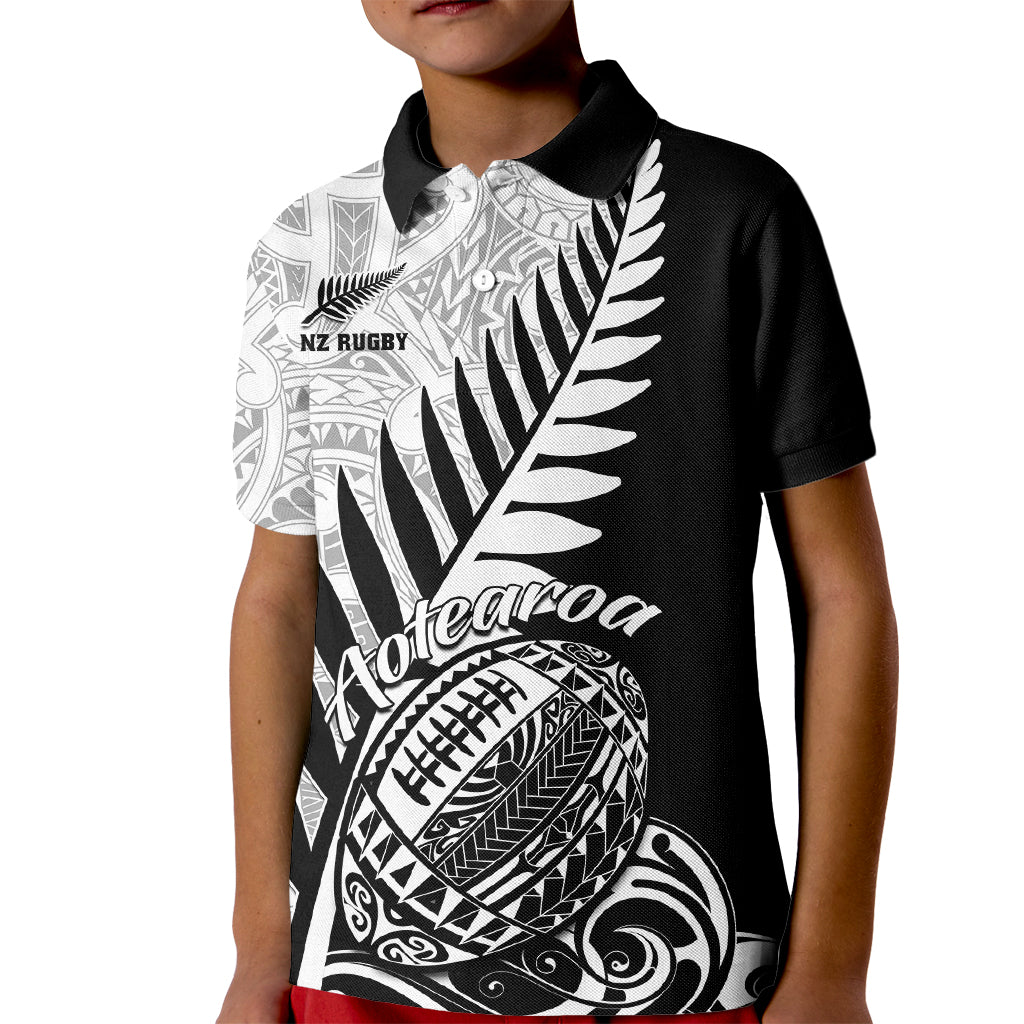 New Zealand Silver Fern Rugby Kid Polo Shirt Aotearoa Maori Black Version - Wonder Print Shop