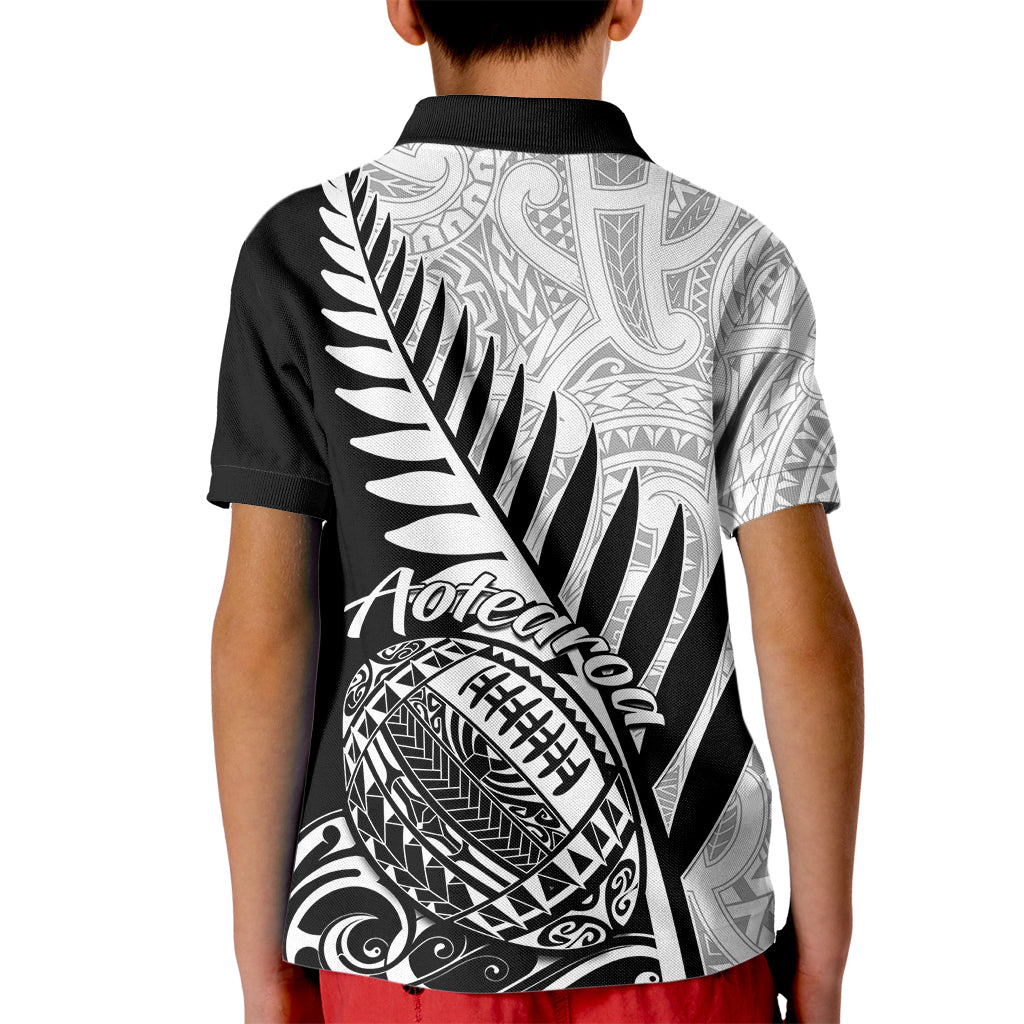 New Zealand Silver Fern Rugby Kid Polo Shirt Aotearoa Maori Black Version - Wonder Print Shop