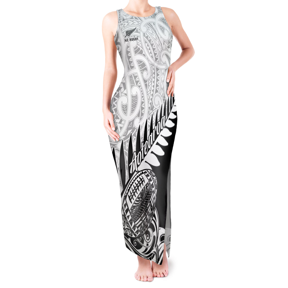New Zealand Silver Fern Rugby Tank Maxi Dress Aotearoa Maori Black Version - Wonder Print Shop