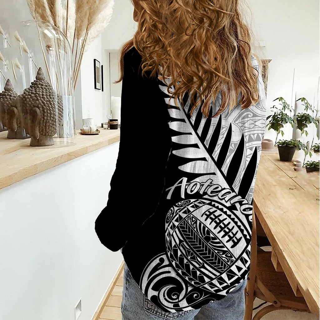 New Zealand Silver Fern Rugby Women Casual Shirt Aotearoa Maori Black Version - Wonder Print Shop