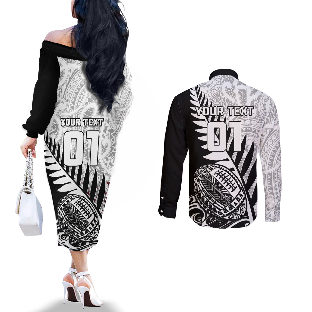 custom-new-zealand-silver-fern-rugby-couples-matching-off-the-shoulder-long-sleeve-dress-and-long-sleeve-button-shirts-aotearoa-maori-black-version