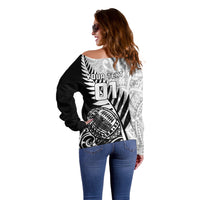 Custom New Zealand Silver Fern Rugby Off Shoulder Sweater Aotearoa Maori Black Version - Wonder Print Shop