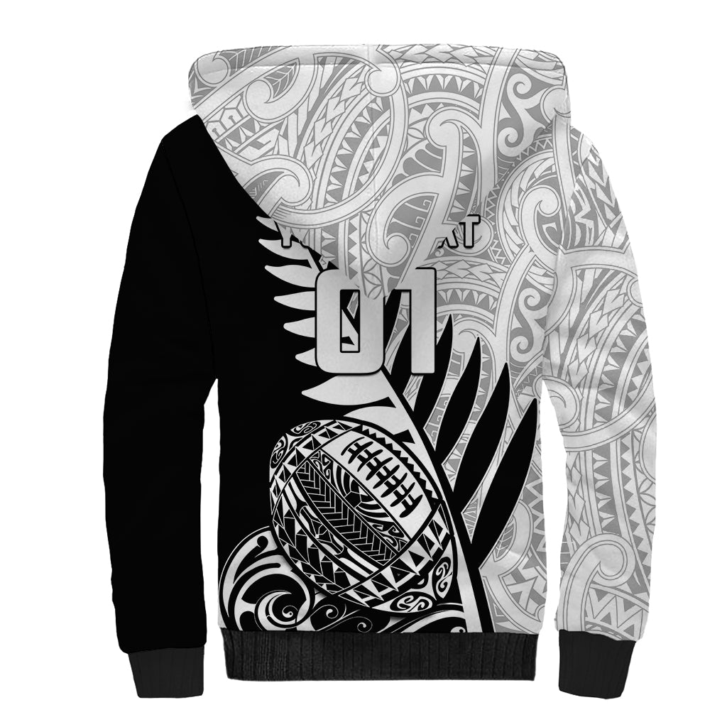Custom New Zealand Silver Fern Rugby Sherpa Hoodie Aotearoa Maori Black Version - Wonder Print Shop