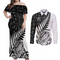 Couples set: off-shoulder black/white maxi dress and long-sleeve button shirt