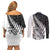 New Zealand Silver Fern Rugby Couples Matching Off Shoulder Short Dress and Long Sleeve Button Shirts Aotearoa Maori White Version - Wonder Print Shop
