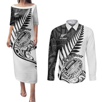 White rugby puletasi dress with black fern print and matching long-sleeve button shirt