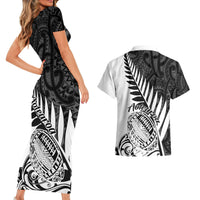 Rugby matching bodycon dress and short-sleeve Hawaiian shirt, white/black tribal