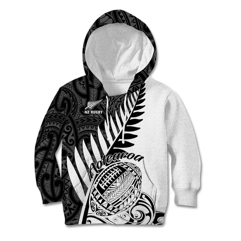 New Zealand Silver Fern Rugby Kid Hoodie Aotearoa Maori White Version - Wonder Print Shop