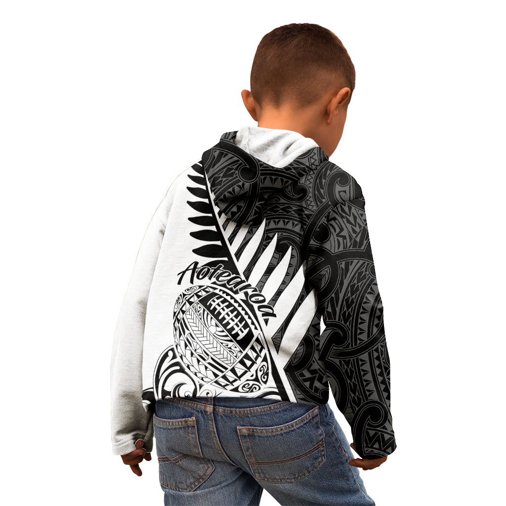New Zealand Silver Fern Rugby Kid Hoodie Aotearoa Maori White Version - Wonder Print Shop
