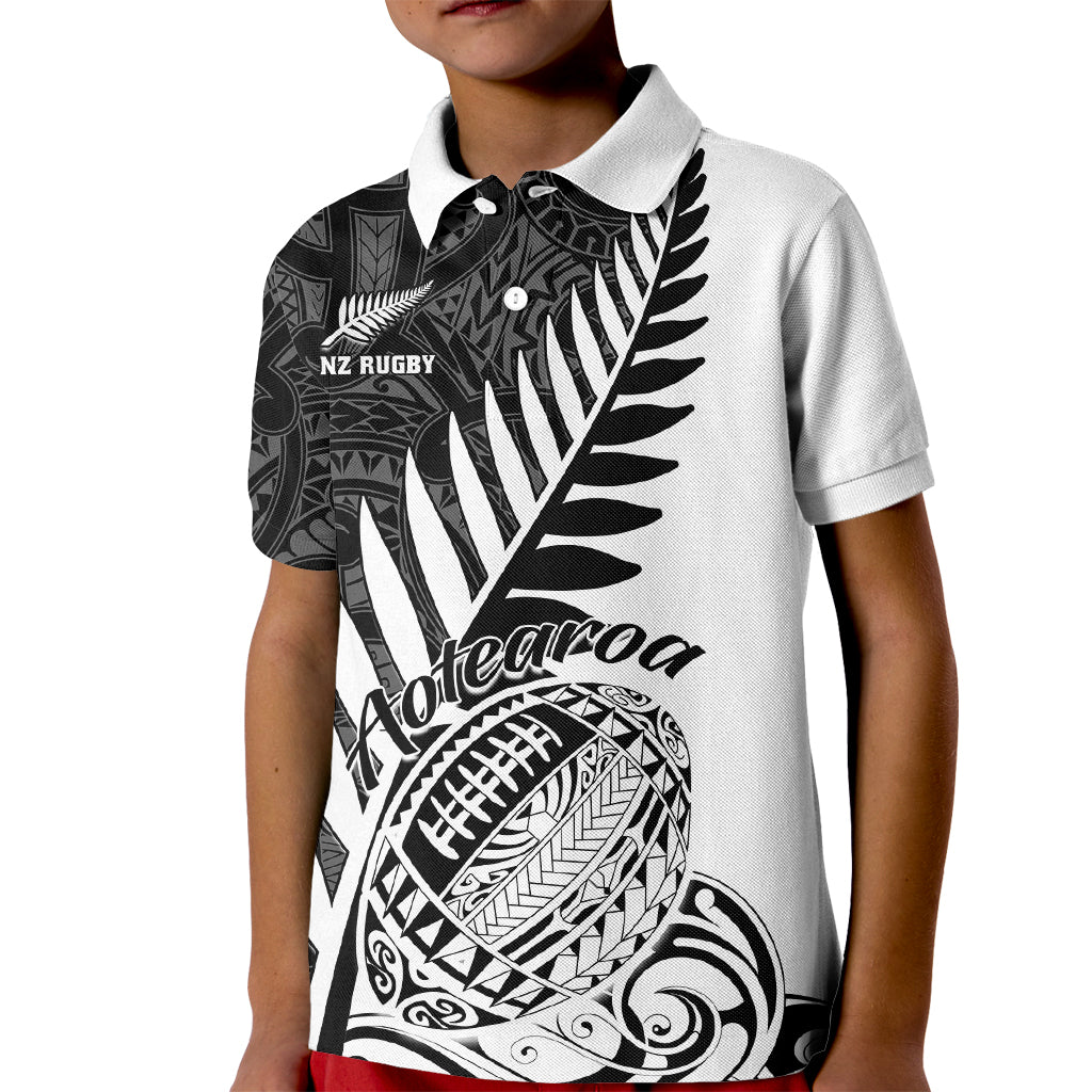 New Zealand Silver Fern Rugby Kid Polo Shirt Aotearoa Maori White Version - Wonder Print Shop