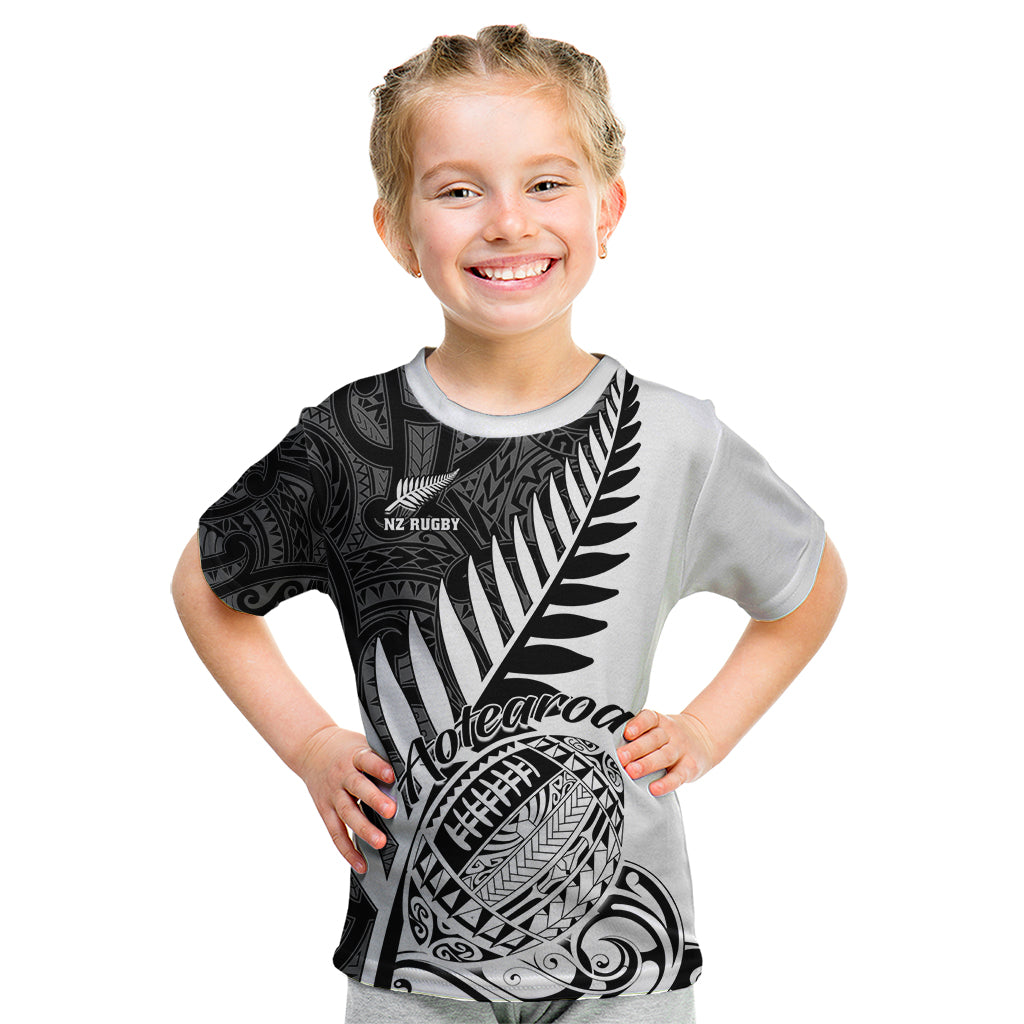 New Zealand Silver Fern Rugby Kid T Shirt Aotearoa Maori White Version - Wonder Print Shop