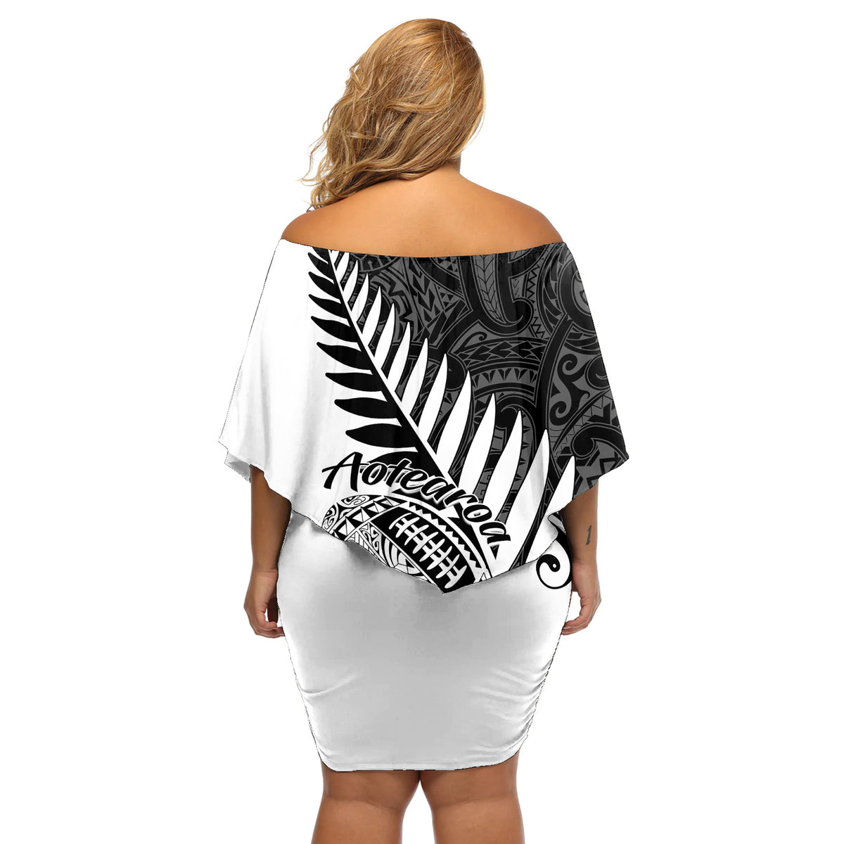New Zealand Silver Fern Rugby Off Shoulder Short Dress Aotearoa Maori White Version - Wonder Print Shop