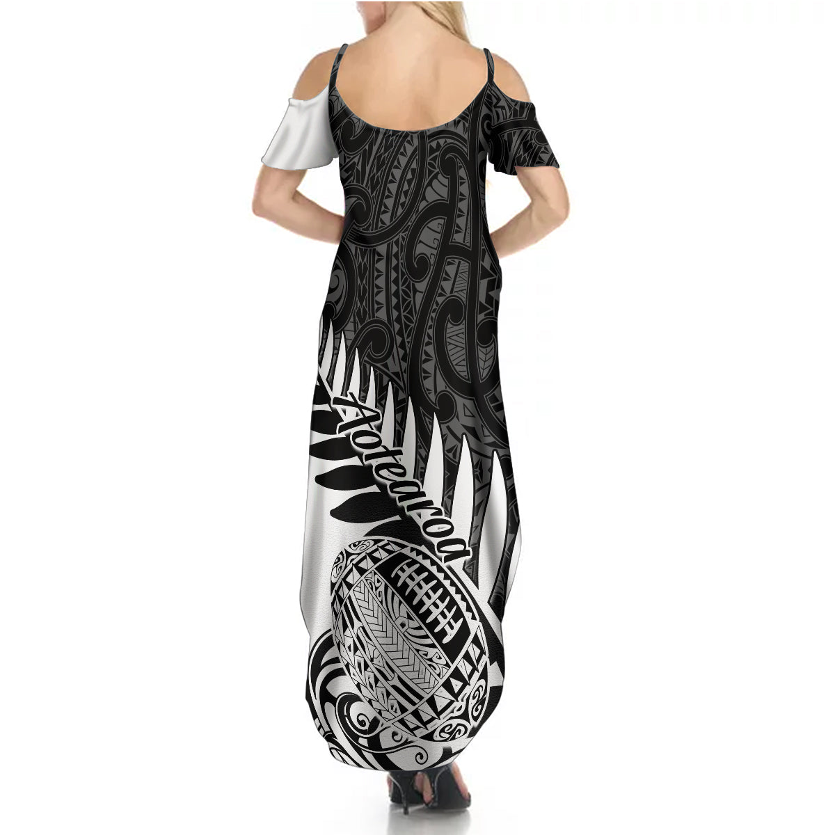 New Zealand Silver Fern Rugby Summer Maxi Dress Aotearoa Maori White Version - Wonder Print Shop