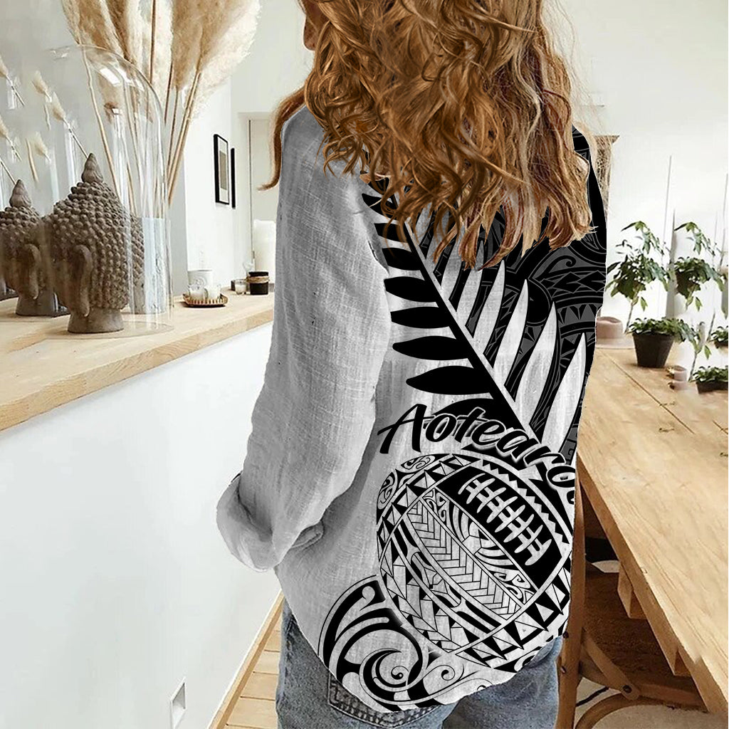 New Zealand Silver Fern Rugby Women Casual Shirt Aotearoa Maori White Version - Wonder Print Shop