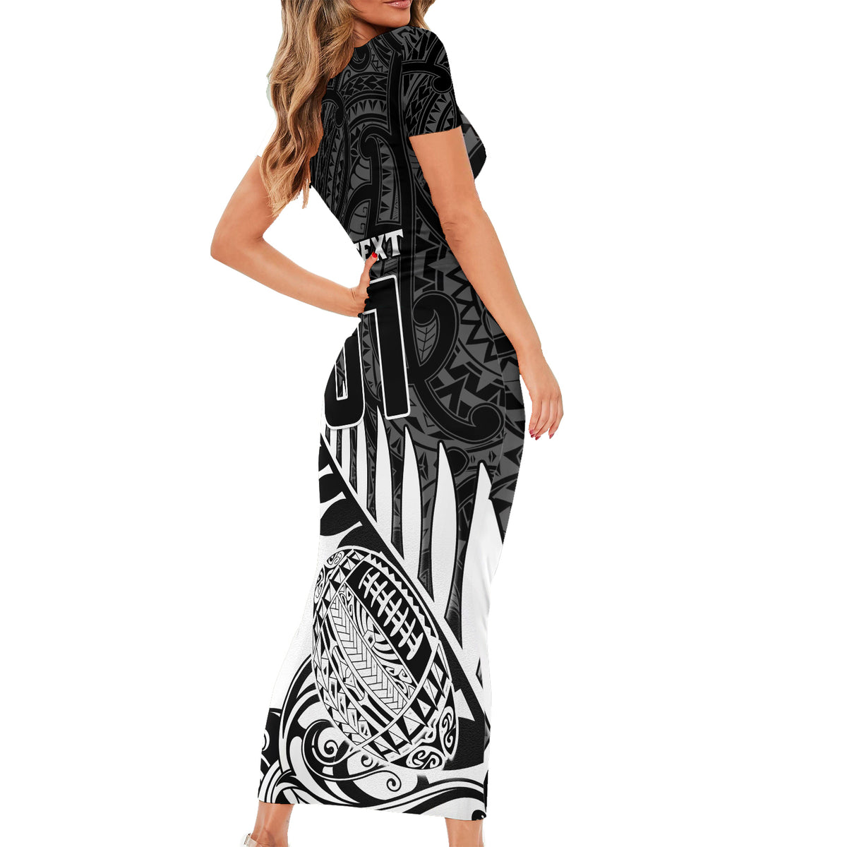 Custom New Zealand Silver Fern Rugby Short Sleeve Bodycon Dress Aotearoa Maori White Version - Wonder Print Shop