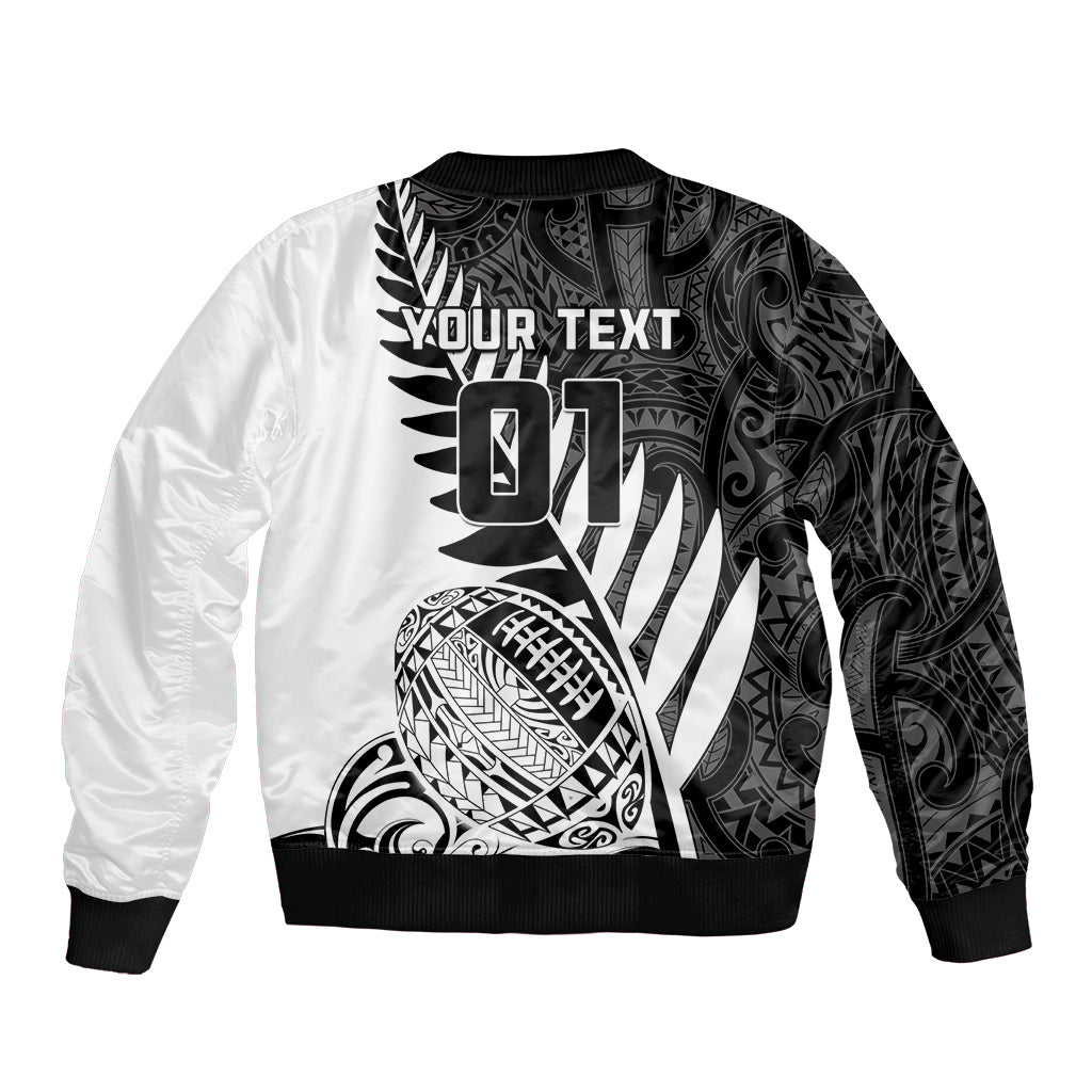Custom New Zealand Silver Fern Rugby Sleeve Zip Bomber Jacket Aotearoa Maori White Version - Wonder Print Shop