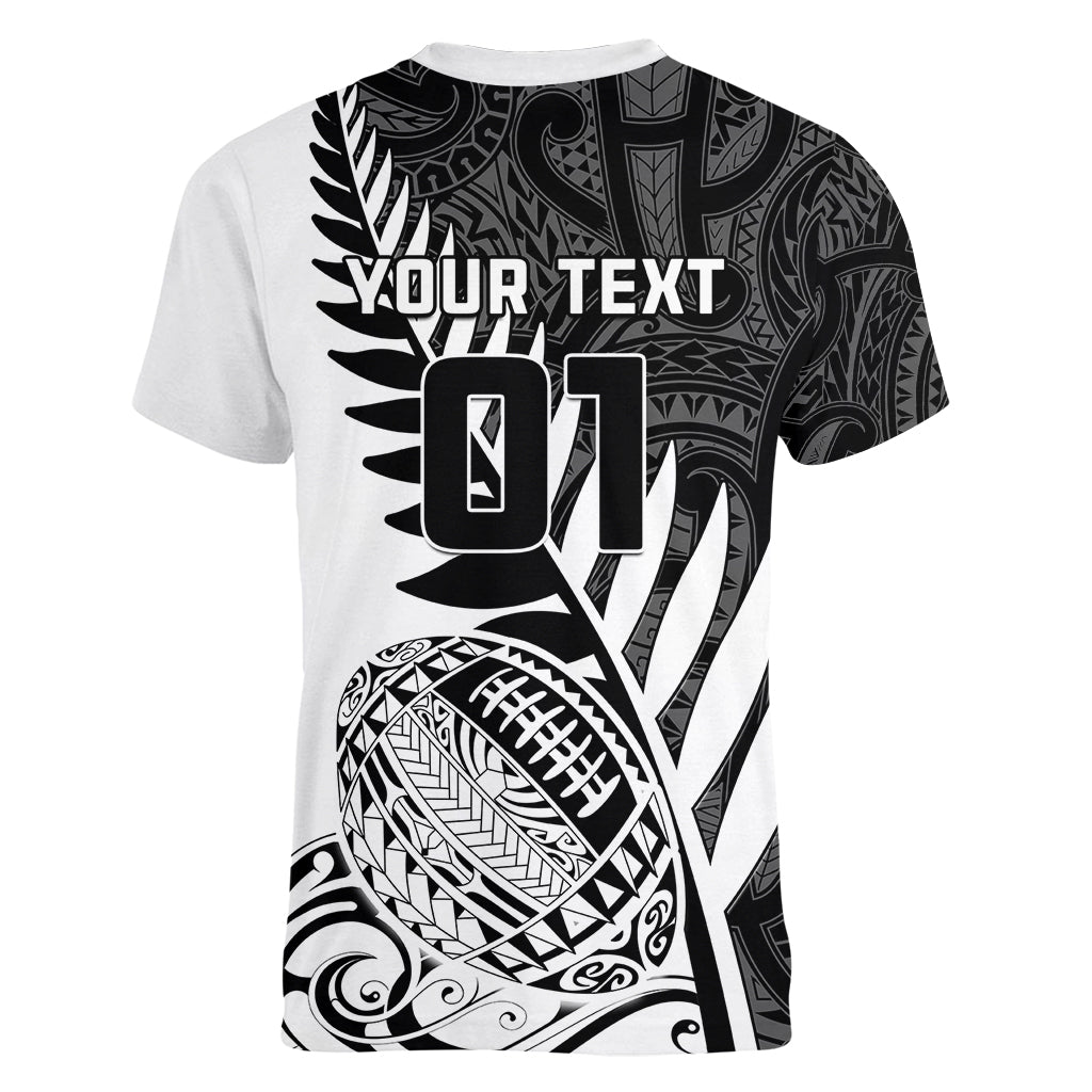 Custom New Zealand Silver Fern Rugby Women V Neck T Shirt Aotearoa Maori White Version - Wonder Print Shop