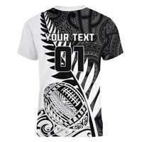 Custom New Zealand Silver Fern Rugby Women V Neck T Shirt Aotearoa Maori White Version - Wonder Print Shop