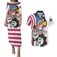 United States Labor Day Couples Matching Puletasi Dress and Hawaiian Shirt Happy Labor Day 4th September - Wonder Print Shop